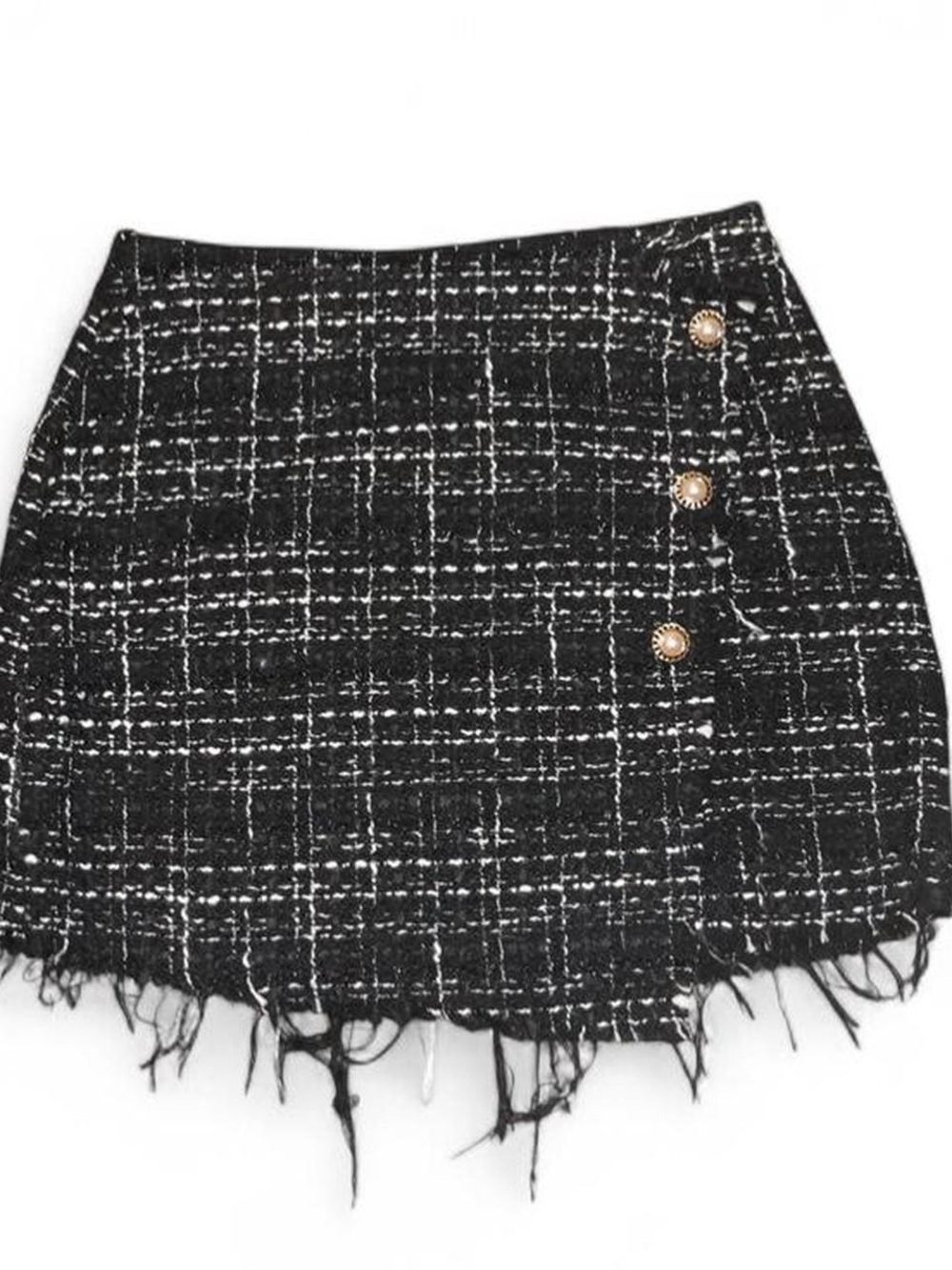 Francesca’s Black Tweed Mini Skirt with Gold Button Detail - Women small